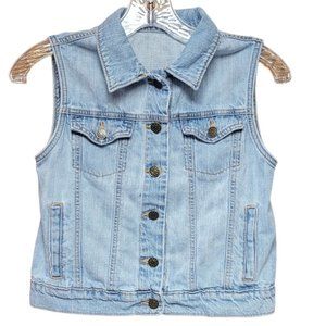 Girls Denim Button-Up Light Indigo Wash Vest – Size XL